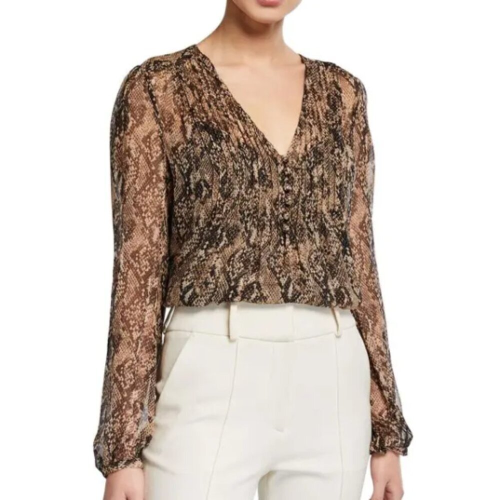 Veronica Beard 'Lowell' Snake-Print Silk Blouse Top, Nude Multi